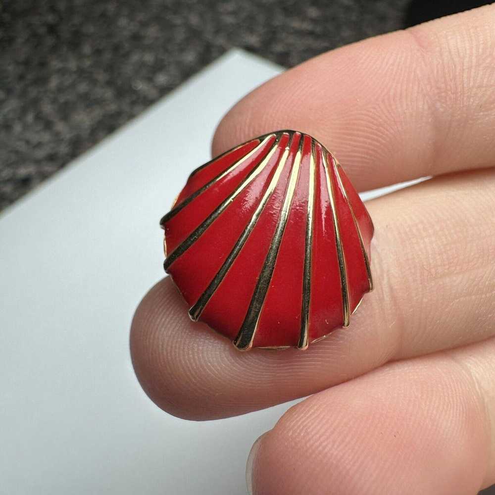 Vintage Monet Gold Tone Red Enamel Seashell Stud … - image 7