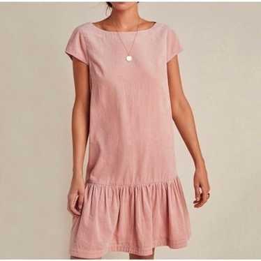 Anthropologie Maeve pink flounced corduroy dress