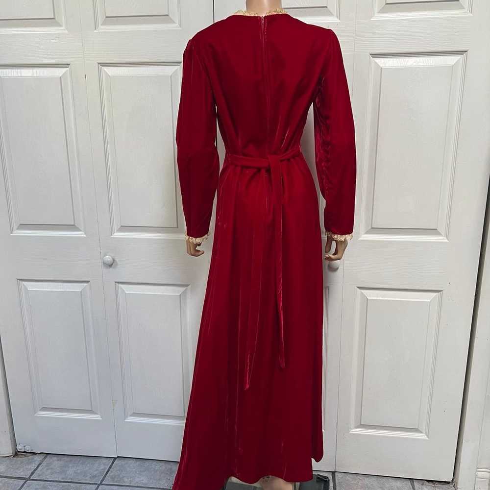 1960 Red Velvet Christmas Dress long Sleeves Lace… - image 4