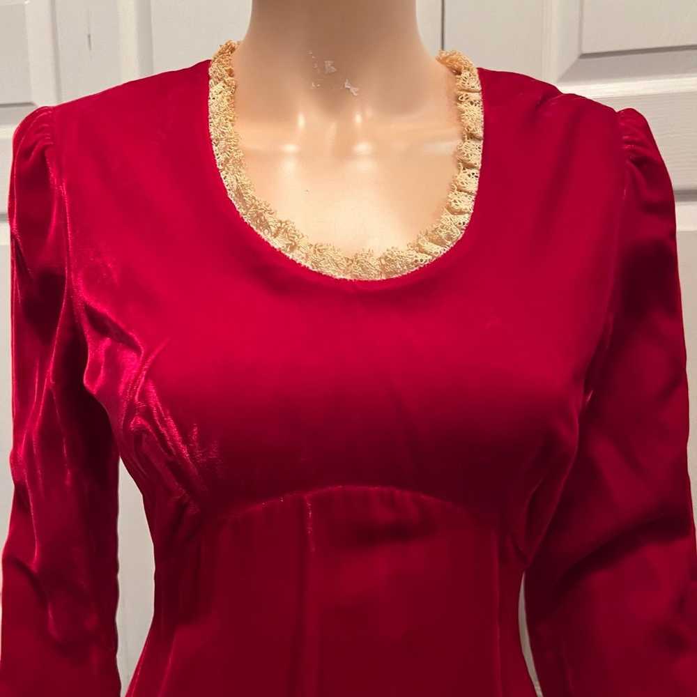 1960 Red Velvet Christmas Dress long Sleeves Lace… - image 7