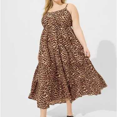 Leopard print tiered dress with pockets - image 1