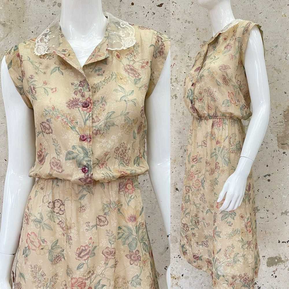 Vintage70’s/80’s Bohemian Floral Dress with Lace … - image 1