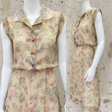 Vintage70’s/80’s Bohemian Floral Dress with Lace C