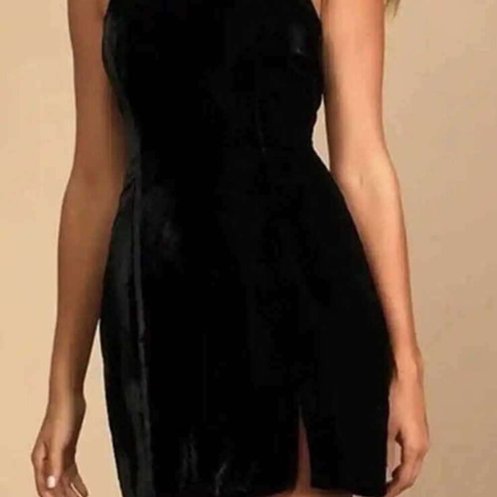 NWOT House of Harlow Black Velvet Mini Dress with… - image 1