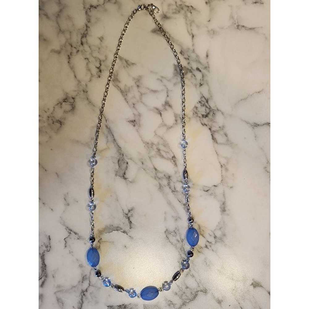 Vintage Blue Beaded Necklace With Silver Tone Acc… - image 1