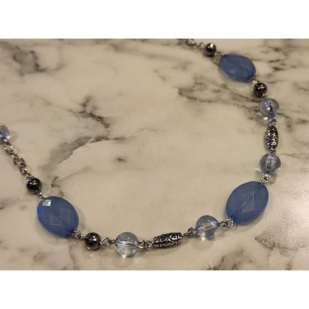 Vintage Blue Beaded Necklace With Silver Tone Acc… - image 2