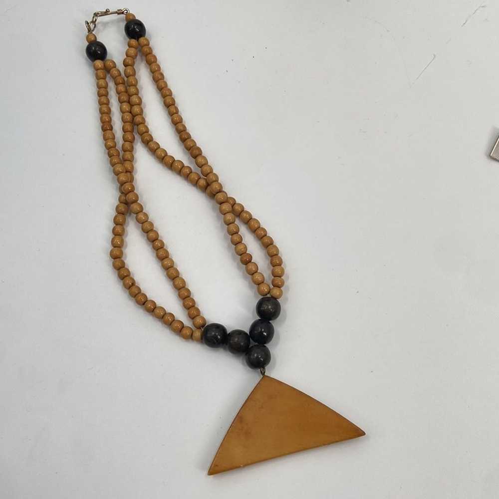 Vintage Abstract wooden beaded necklace - image 3