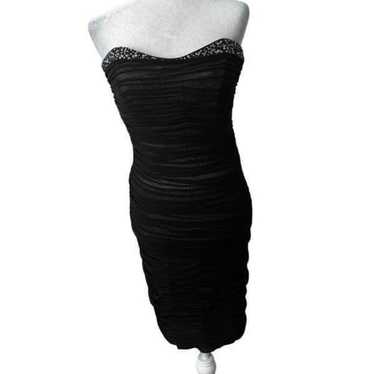 Badgley Mischka Black Ruched Strapless Sweetheart… - image 1