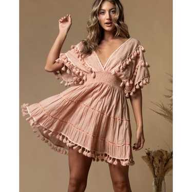 Z&L Europe Blush Pink Plunge Neck Tassel Mini Dre… - image 1