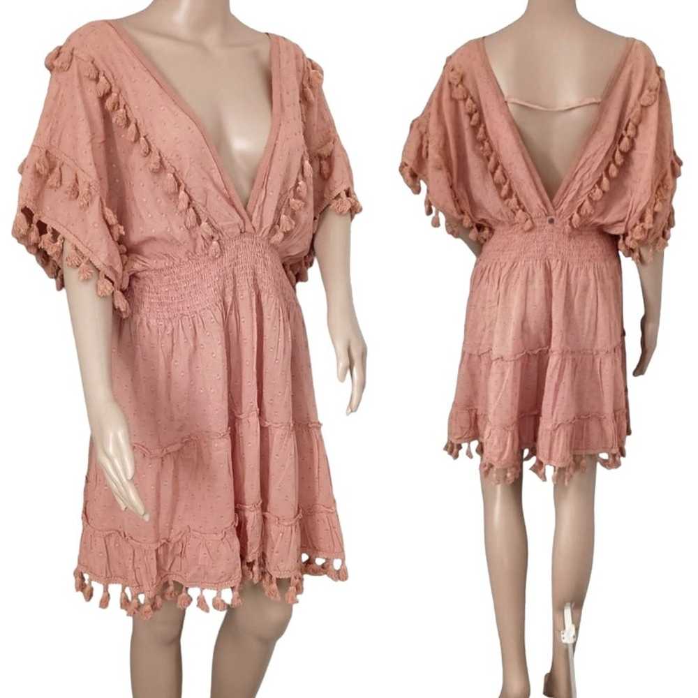 Z&L Europe Blush Pink Plunge Neck Tassel Mini Dre… - image 2