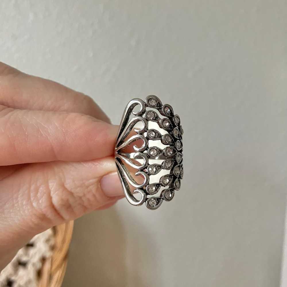 Tall Silver Rhinestones Swirls Feathers Ring “Rev… - image 10