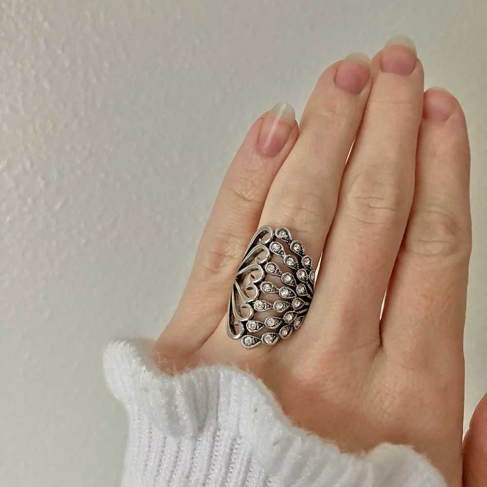 Tall Silver Rhinestones Swirls Feathers Ring “Rev… - image 12