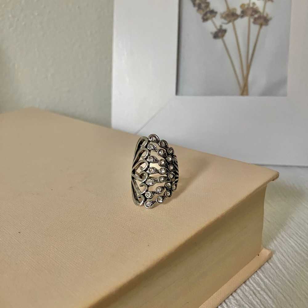 Tall Silver Rhinestones Swirls Feathers Ring “Rev… - image 5