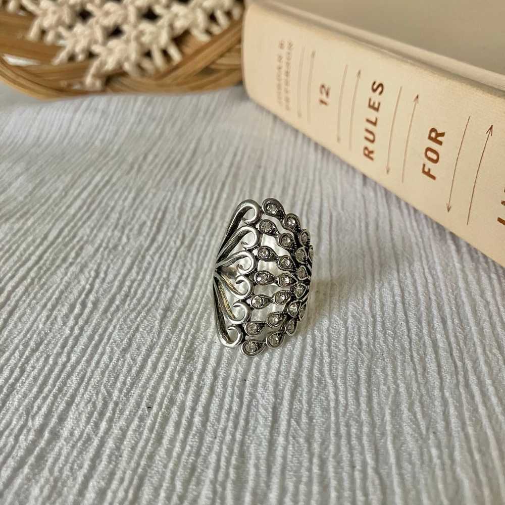 Tall Silver Rhinestones Swirls Feathers Ring “Rev… - image 6