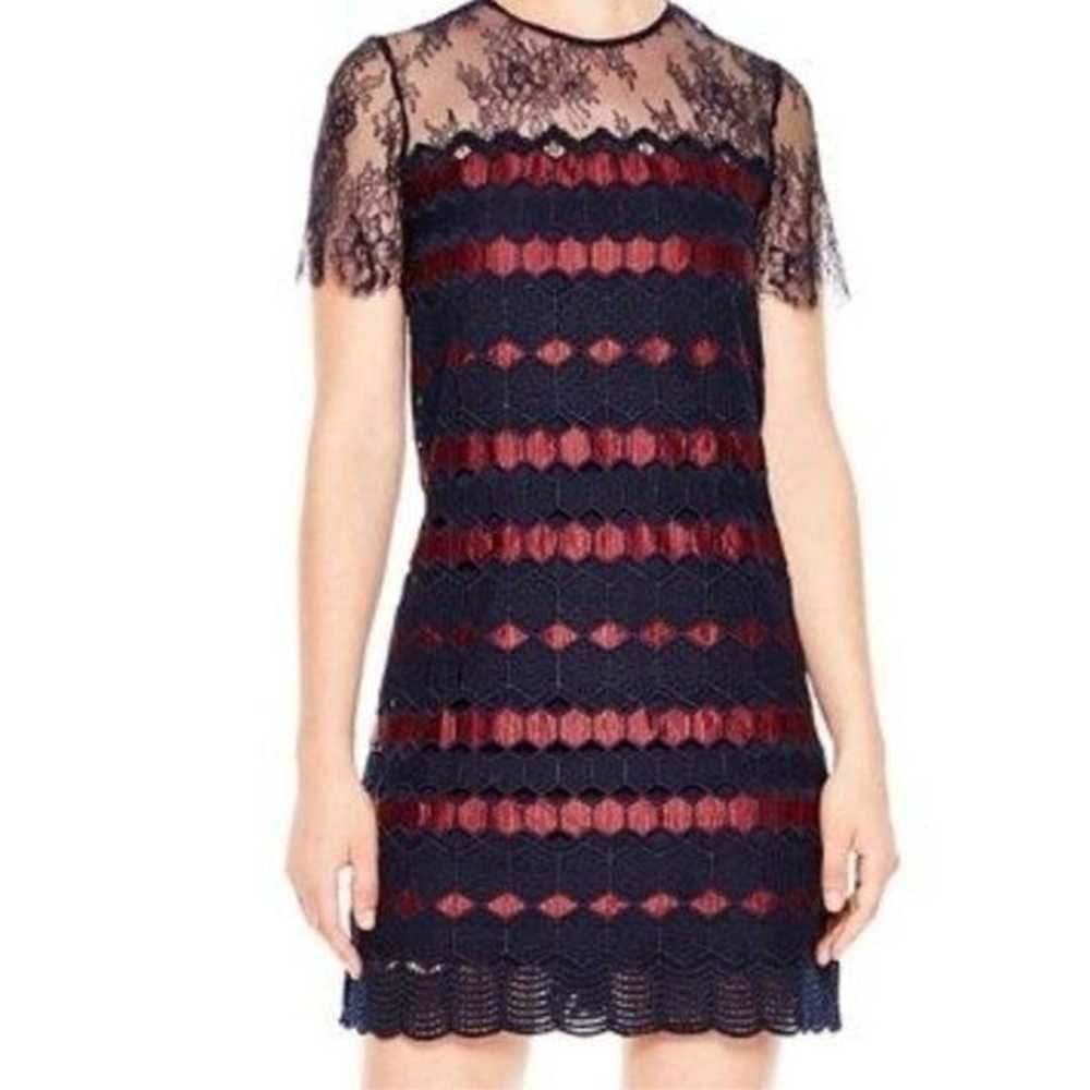 Sandro Paris Adel Lace Mini Dress Navy, Red Size S - image 1