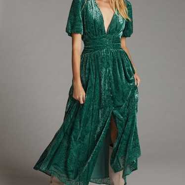 Anthropologie - Long Green Velvet Dress