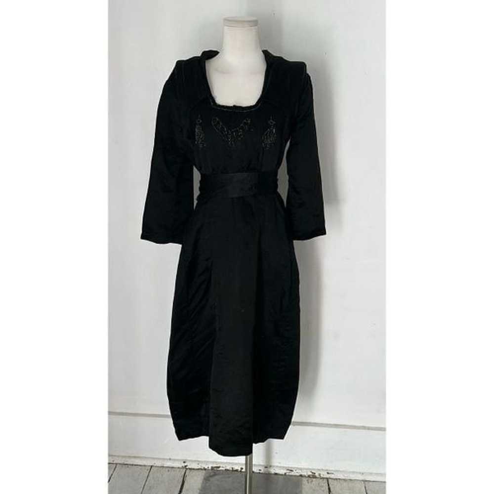 Antique Edwardian Silk Mourning Dress With Glass … - image 1