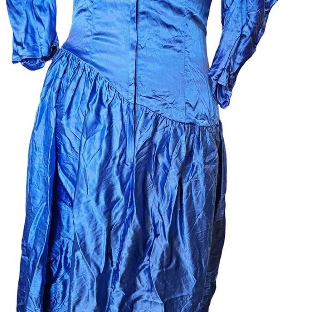 80s Size 8 Blue Formal Dress Gown Prom Shiny Sati… - image 10