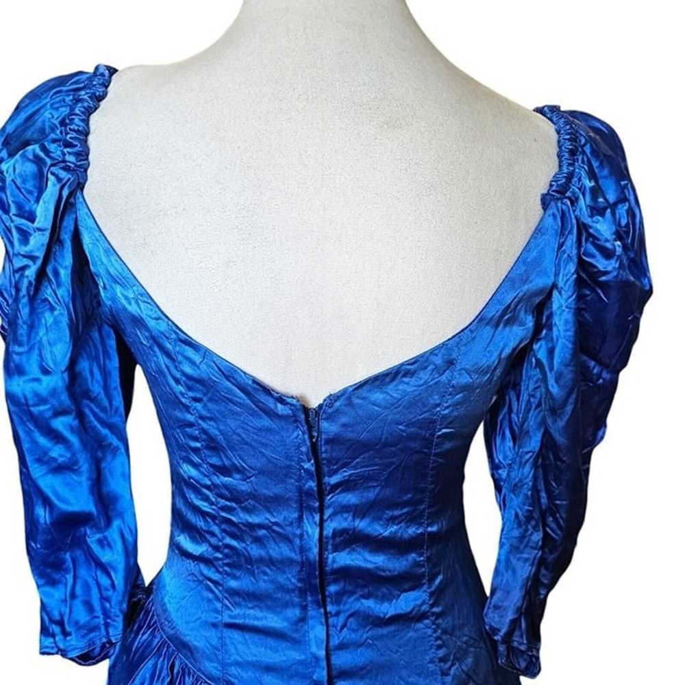 80s Size 8 Blue Formal Dress Gown Prom Shiny Sati… - image 12