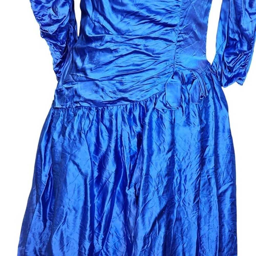 80s Size 8 Blue Formal Dress Gown Prom Shiny Sati… - image 4