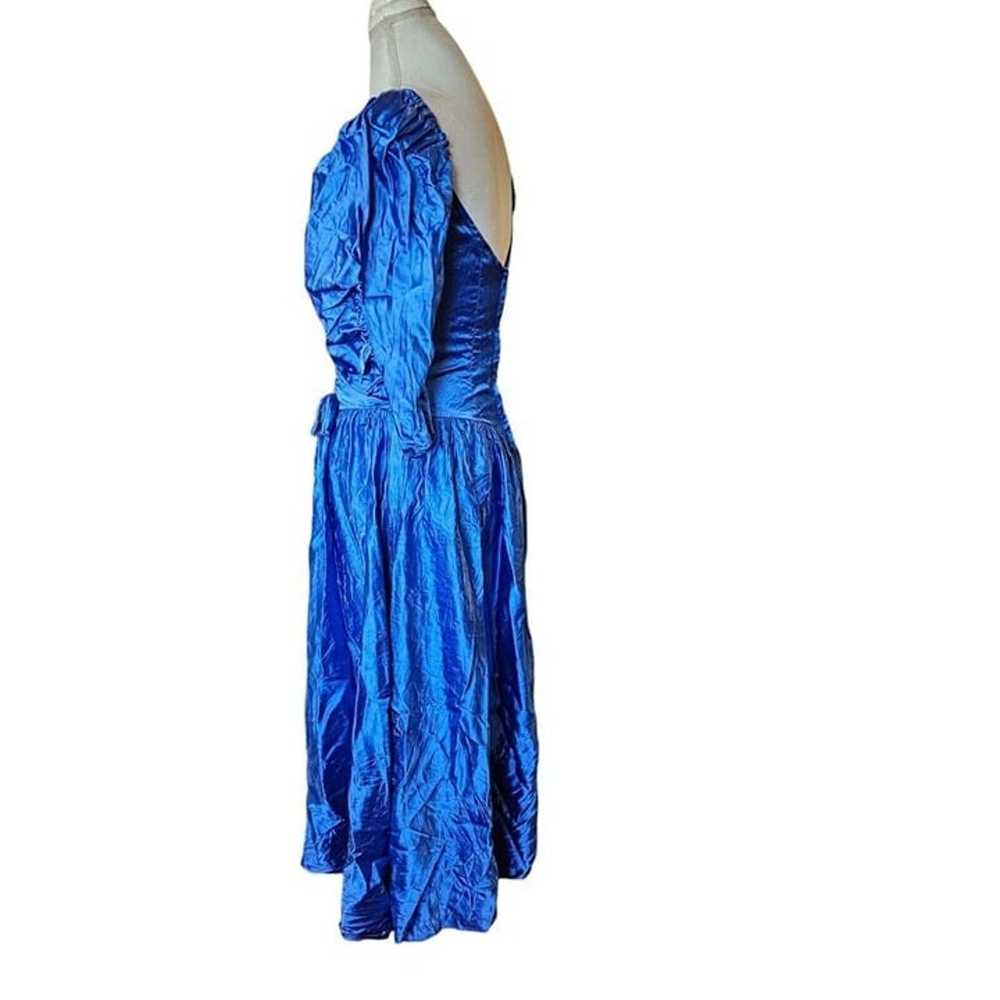 80s Size 8 Blue Formal Dress Gown Prom Shiny Sati… - image 6