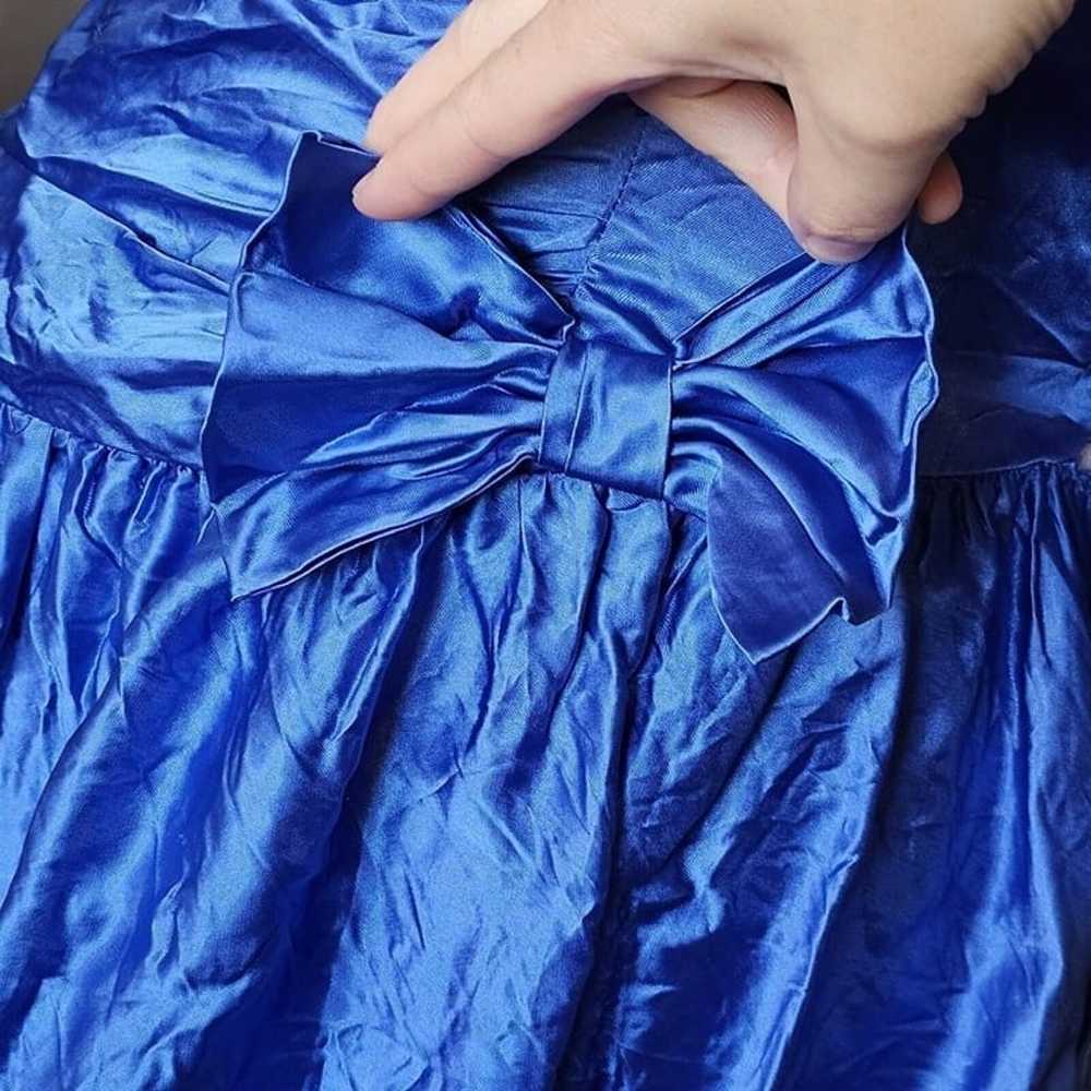 80s Size 8 Blue Formal Dress Gown Prom Shiny Sati… - image 9