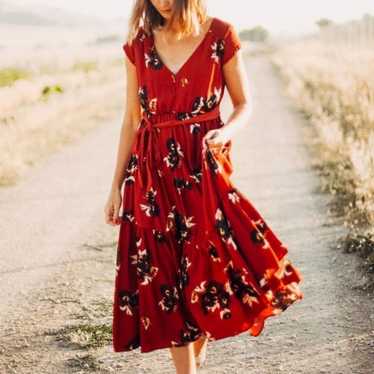 Free People All I Got Size 6 Red Floral Midi Dress