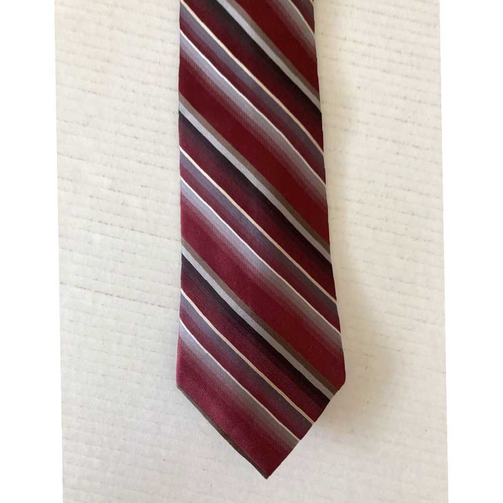 Vintage Luxurious Silk Maroon Gray White Stripe P… - image 1