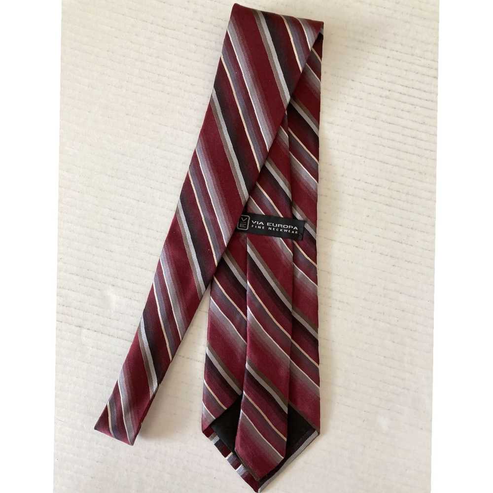 Vintage Luxurious Silk Maroon Gray White Stripe P… - image 3