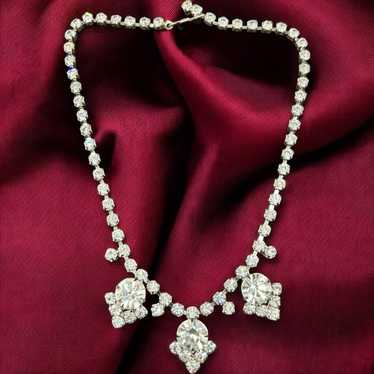 Vintage Silver Tone Clear Rhinestone Necklace