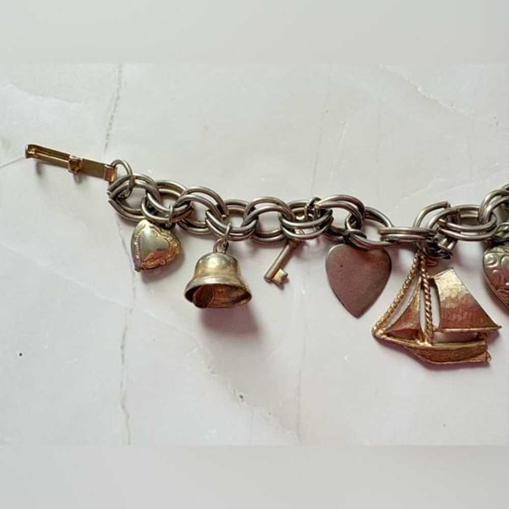 Vintage Gold Tone Sailing Sailor Love Dangly Char… - image 6