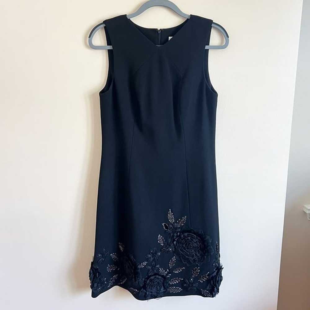 NWOT Badgley Mischka Black Wool Crepe Floral Embr… - image 2