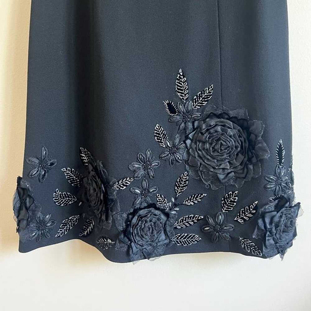 NWOT Badgley Mischka Black Wool Crepe Floral Embr… - image 4