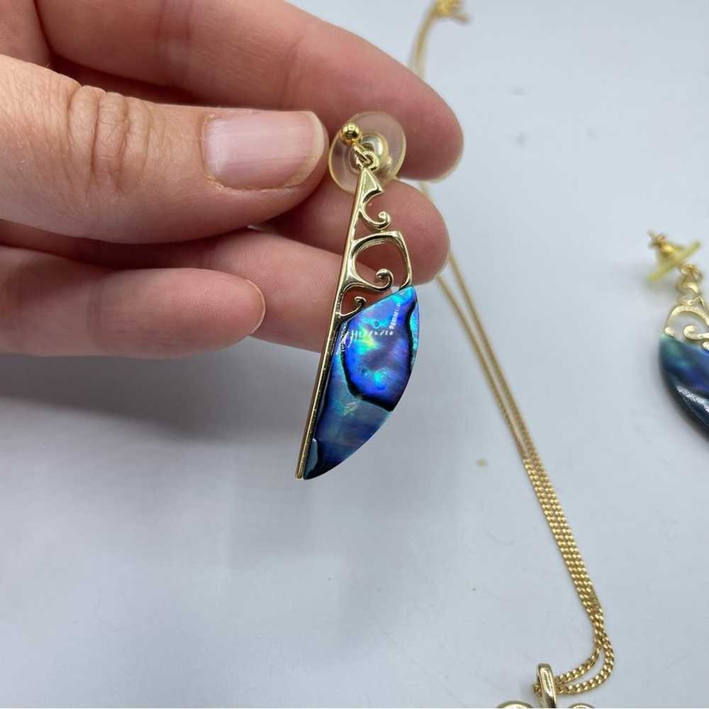 Paua Shell Gold Plated Necklace & Earring Set Vin… - image 7