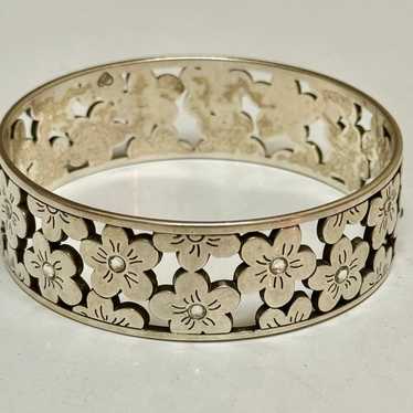 Vintage Brighton Silver Flower Crystal Wide Bracel