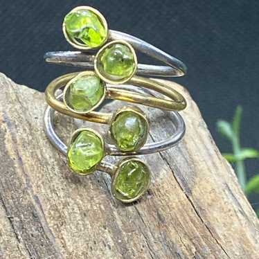 Vintage Sterling & Gold Natural Peridot Nugget Ri… - image 1