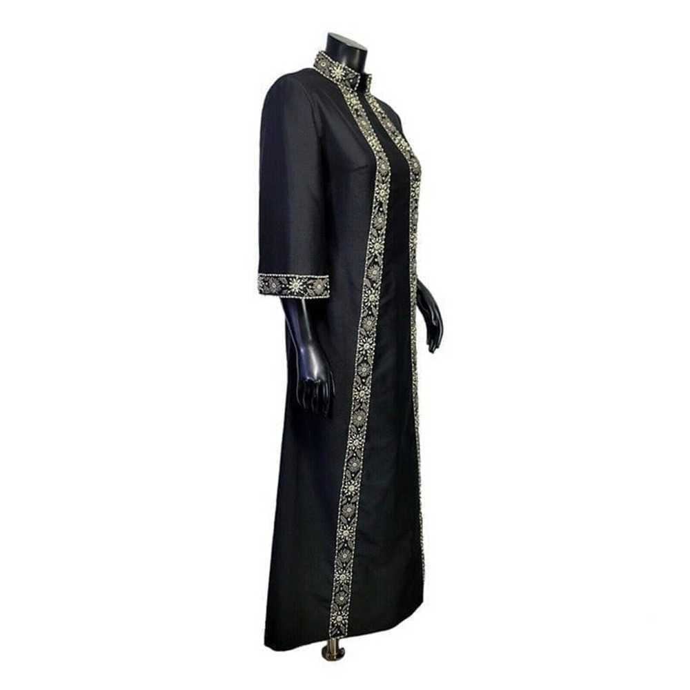 Vintage 60s Black Terylene Blend Beaded Caftan Ho… - image 6