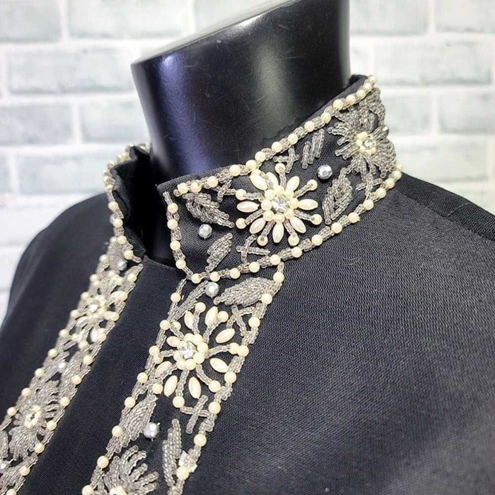 Vintage 60s Black Terylene Blend Beaded Caftan Ho… - image 7