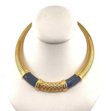 Vintage Monet Gold-Tone Black Enamel Collar Neckl… - image 1