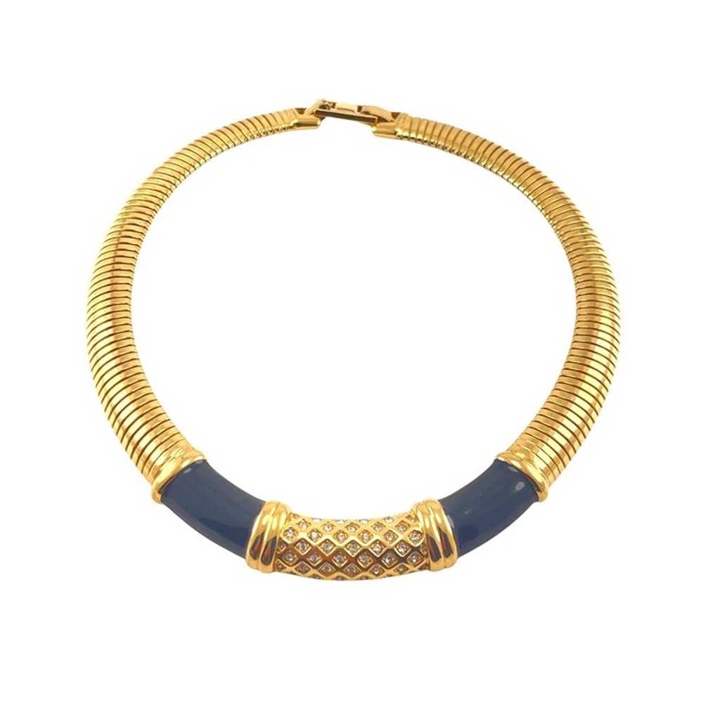 Vintage Monet Gold-Tone Black Enamel Collar Neckl… - image 2