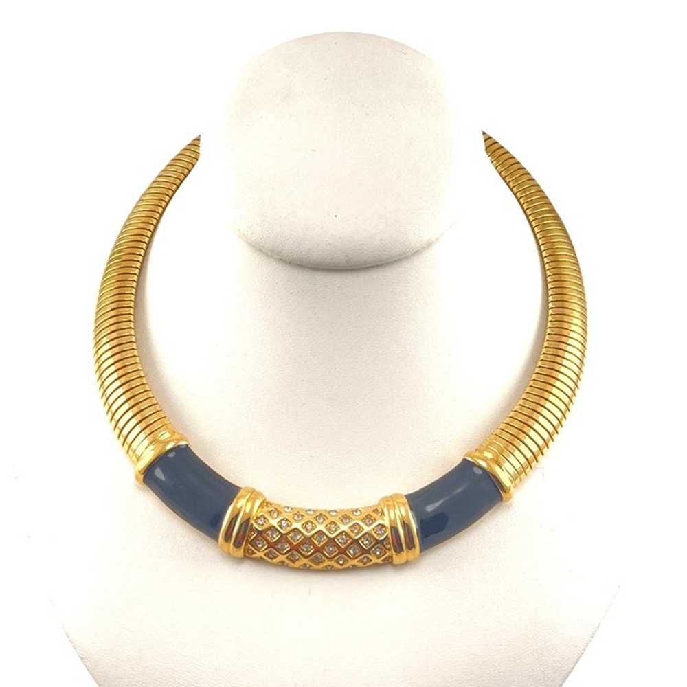 Vintage Monet Gold-Tone Black Enamel Collar Neckl… - image 3