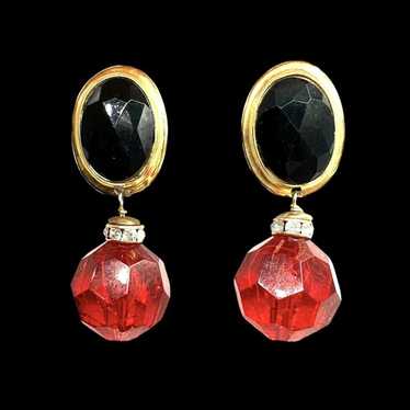 LES BERNARD Red Bauble 80s Gold Tone Chunky Gaudy… - image 1