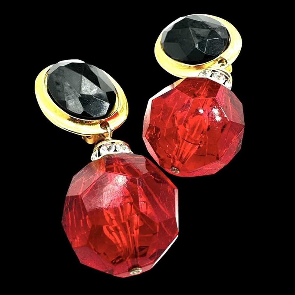 LES BERNARD Red Bauble 80s Gold Tone Chunky Gaudy… - image 2