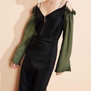 Nina Ricci black and green khaki off-shoulder lon… - image 1