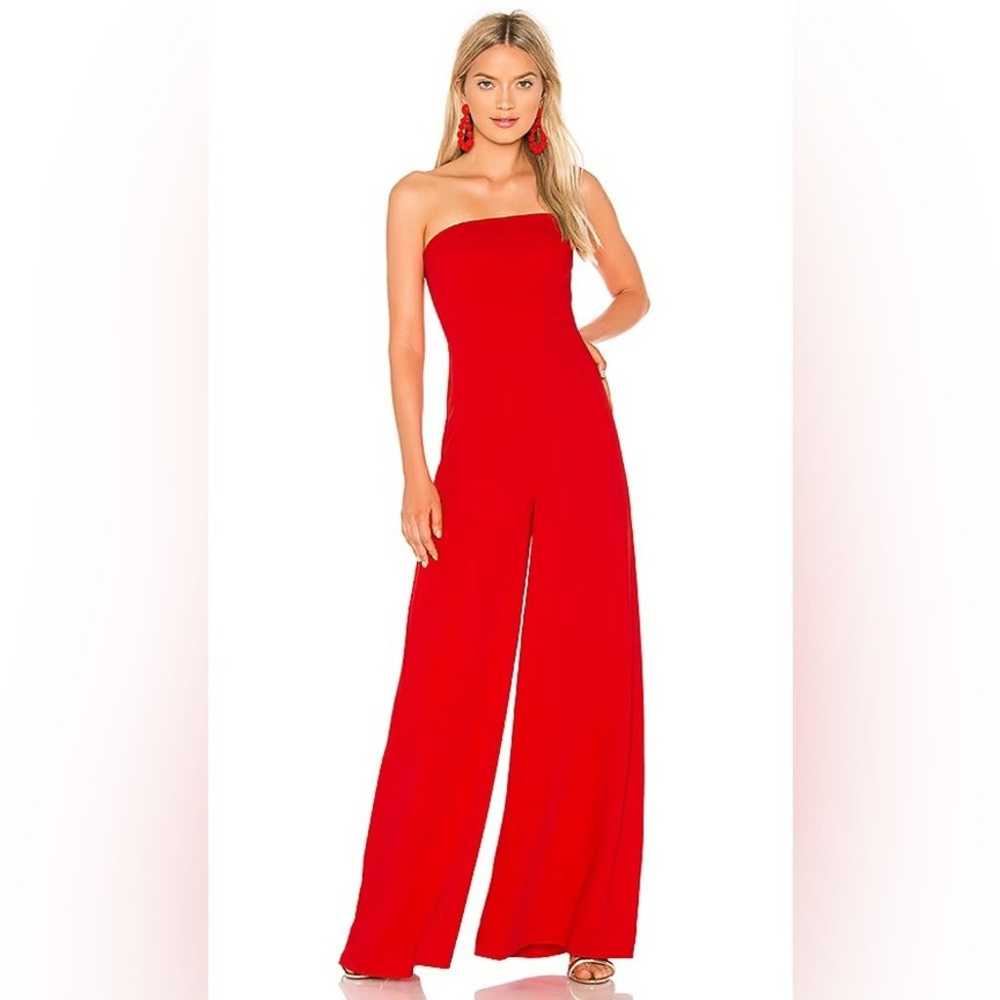 Amanda Uprichard Mandy Jumpsuit Red Strapless Wid… - image 1