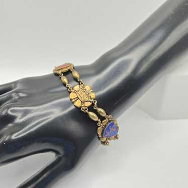 Heraldic Knight Brass Panel Bracelet Lion Crown E… - image 1