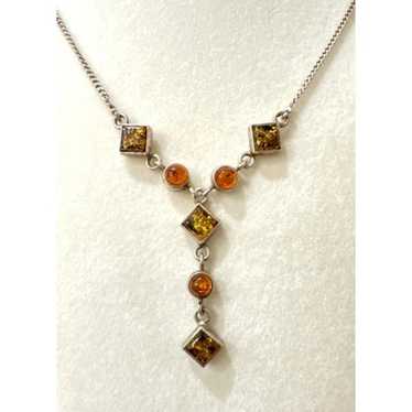 Vintage Amber gemstone necklace .925 sterling silv