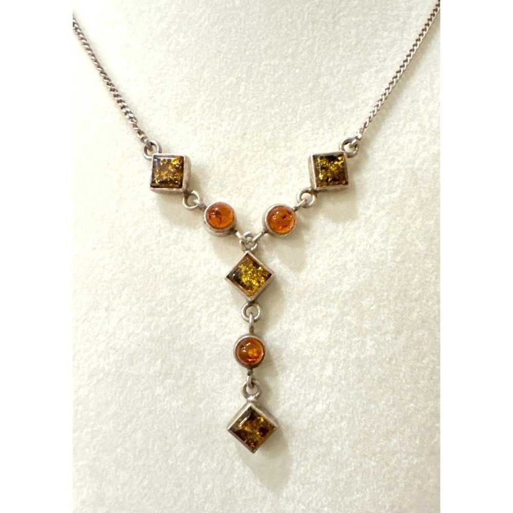 Vintage Light & Dark Amber .925 Sterling Silver N… - image 3