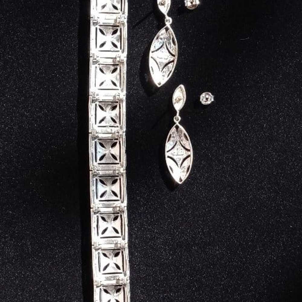 Marcisite Panel Tennis Bracelet With Matching Dan… - image 11