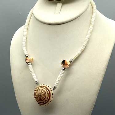 Retro Seashell Heishi Choker with Snail Shell Pend